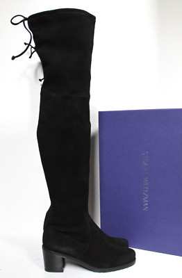 7.5 M Stuart Weitzman Elevated Black Suede Over The Knee Black Leather Boot Shoe