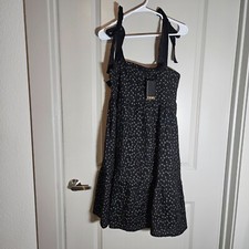 NWT THML Anthropologie Dress Medium Tie Strap Glitter Embroidered Black