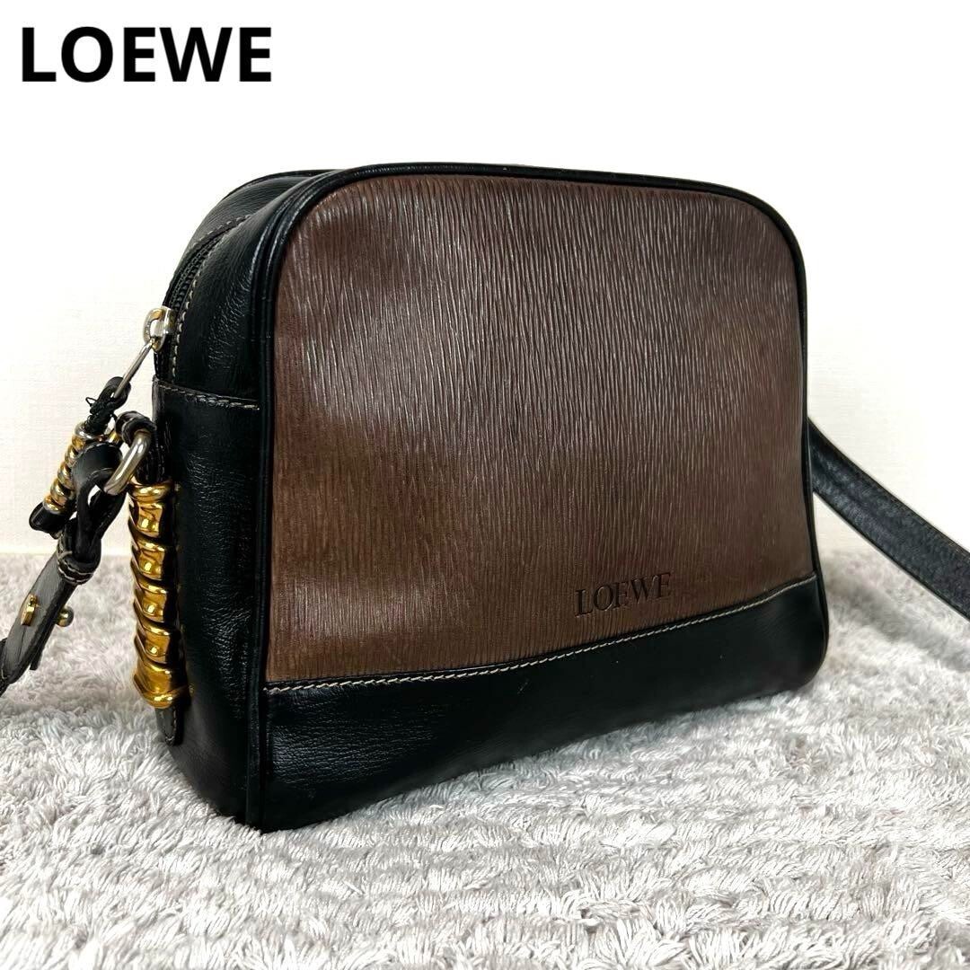 VINTAGE LOEWE Brown and Black Leather Shoulder bag Used Excellent+ Japan
