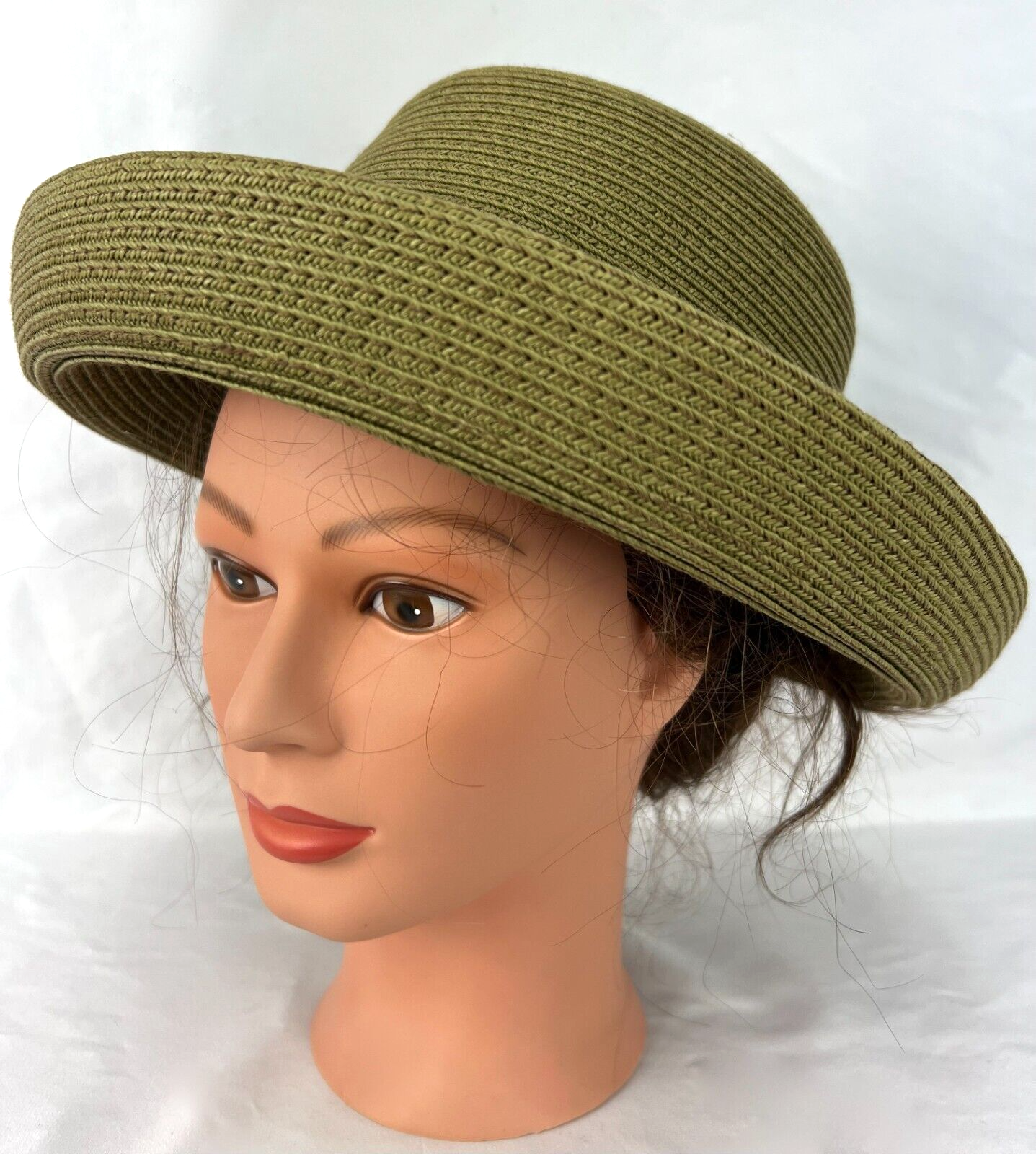 straw hat with turned up brim