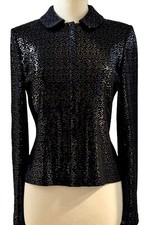 ST. JOHN EVENING Black Santana Sequinned Zip Front Jacket Sz 10 1275. NWT