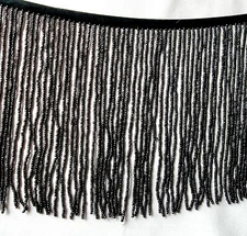 SALE  3/4 of a yard of Black 6" GLASS   beaded fringe,  done in seed beads #416