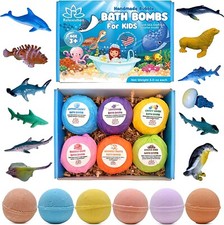 6 Bath Bombs Gift Set for Kids SEA ANIMALS Toys inside -All Natural Ingredients