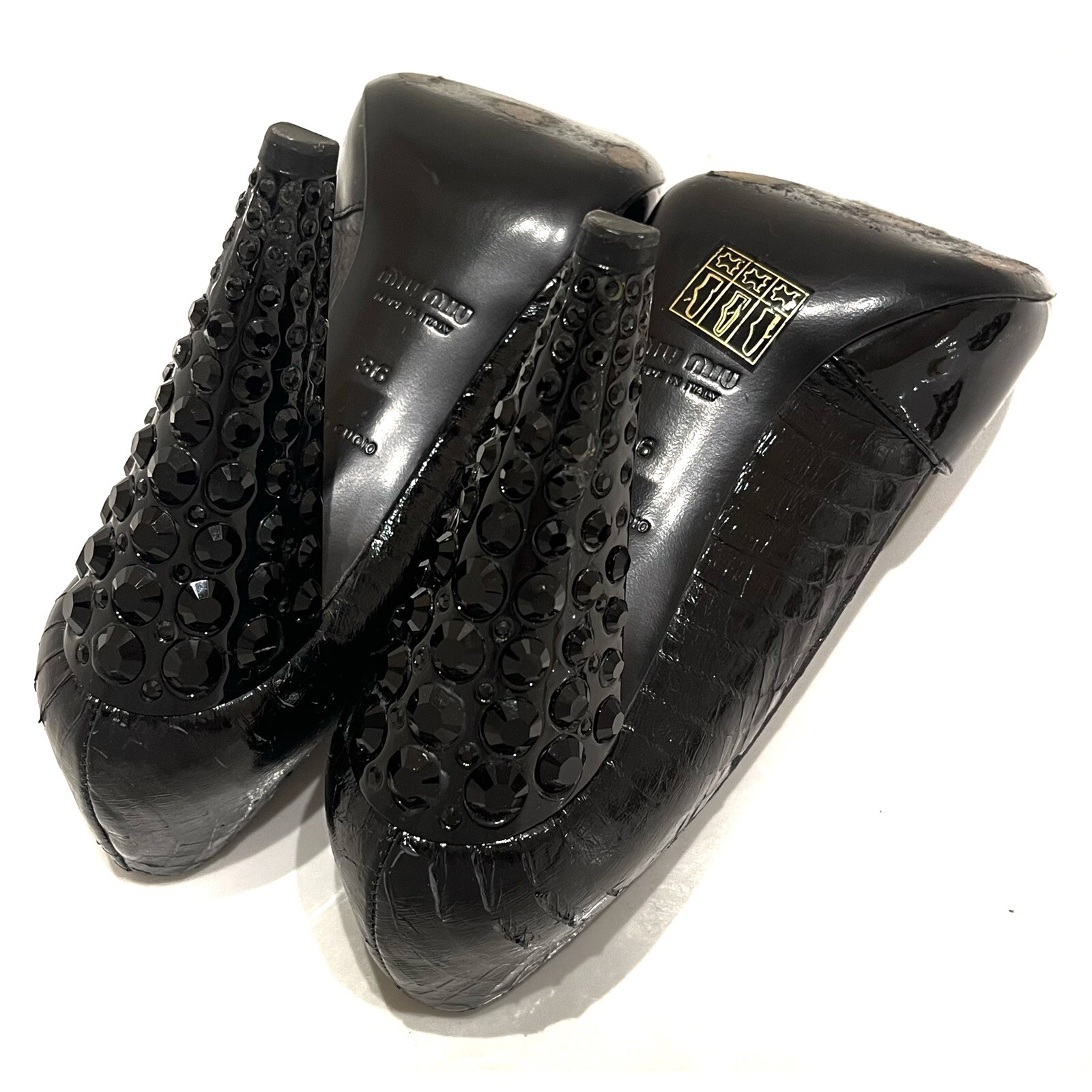 MIU MIU Black Python Leather Rhinestone Jeweled H… - image 6