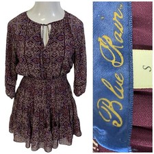 Blue Rain Dress Womens Small Tiered Ruffle Cottage Peasant Work Office Church