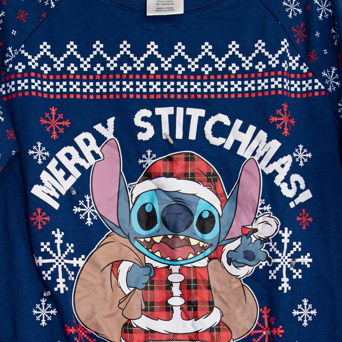Disney Stitch L Navy Blue Christmas Sweater 