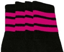 22  KNEE HIGH BLACK tube socks with HOT PINK stripes style 1 22-02 ONE PAIR