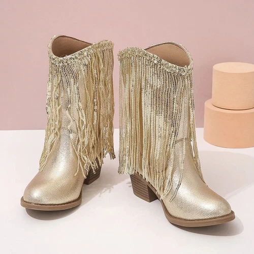 Girls Boots Autumn Winter Toddler Kids Princess Fashion Middle Calf Cowboys Boot - Imagen 25 de 30