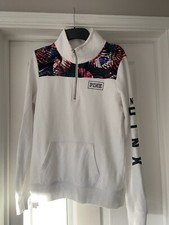 PINK - White Zip front fleece with tropical patterned Shoulder detail - Size XS