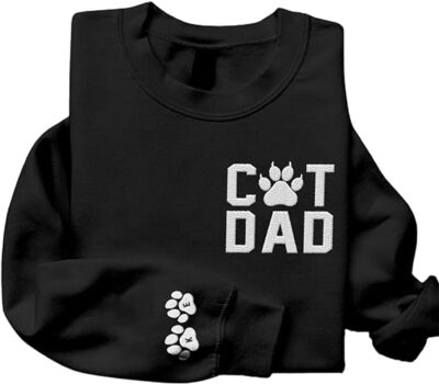 Custom Embroidered Cat Dad Sweatshirt, Best Dad Ever Sweatshirt, Fathers Day Swe