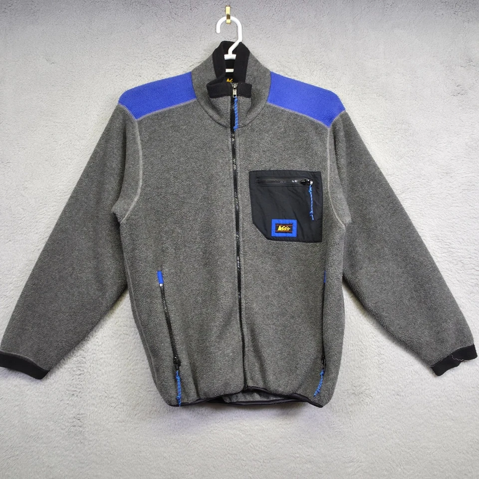 Vintage REI Jacket Mens L Gray Mock Neck Pilled Fleece Outdoor Sports USA Made - Image 2 of 4