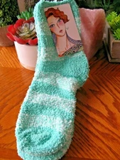 New Women’s Mint Green & White Striped Fuzzy Soft Cozy Lounge Socks