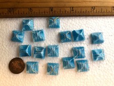 16 Old Czech Glass Turquoise Blue Striped Flat Back Buttons - Square 1/2"