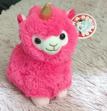 Peek a Boo Toys Llama Unicorn Plush Hot Pink 9.5" Gold Horn Alpaca Llamacorn