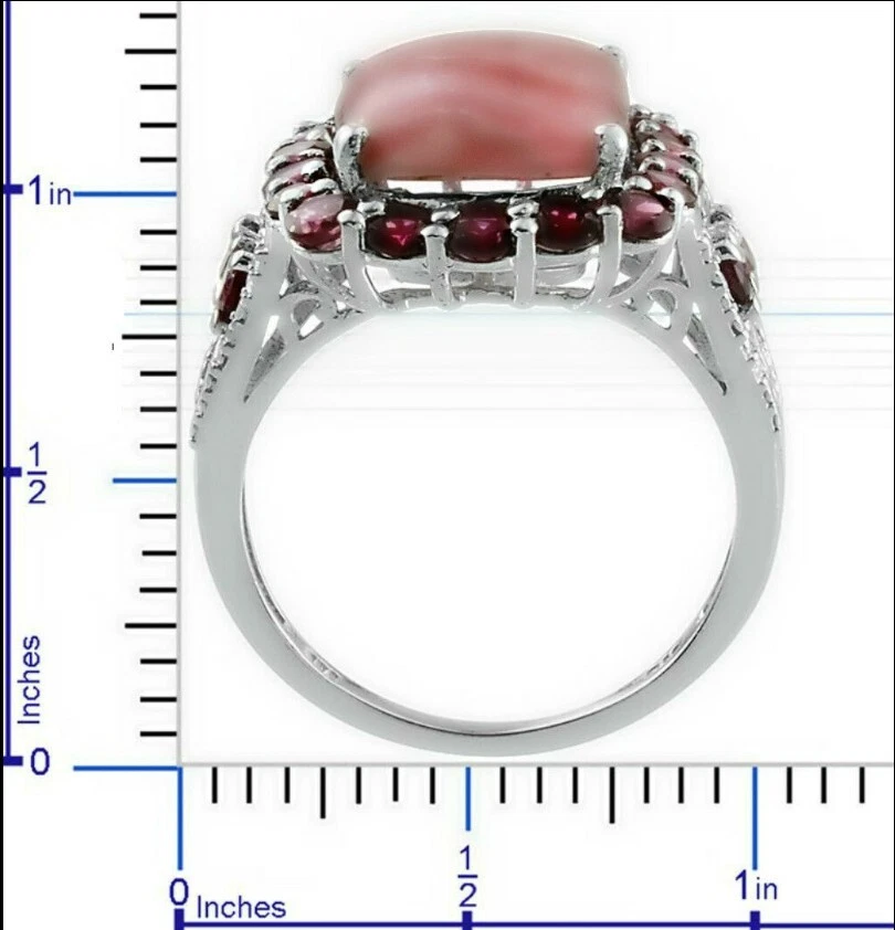 Anillo Rodocrosita Argentina con Rodolita Granate Halo Libre de Níquel Talla 8 Foto 3 de 4