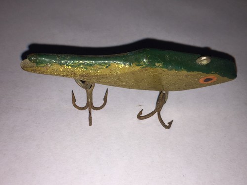 Handgeschnitzter Holz Volkskunst Köder Klapperfalle Shad 3,5" Gold Flash Vintage Angelköder - Bild 4 von 4
