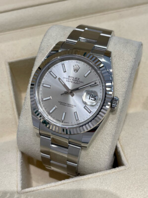 Rolex 126334 Datejust 41mm, W/G Fluted Bezel, Silver Dial - Steel On Oyster