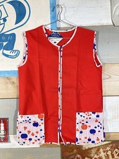 Vintage 60s 70s DEADSTOCK Apple Kitchen Smock Apron Zip Up Baking Wear NOS RED M