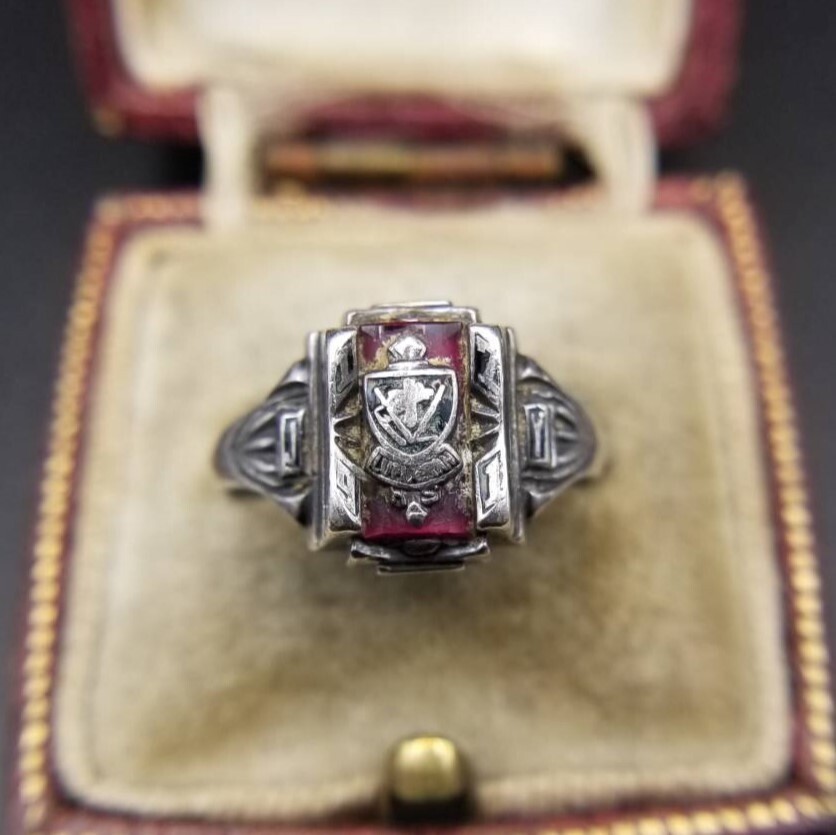 1971 USA Vintage Class Ring Lutheran High School College Signet Art Deco 925