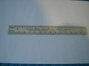 Vintage 6 inch + Metric plastic ruler "Login Bros. New and Used Medical Books Ch