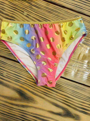 Betsey Johnson Girls Rainbow polka dot Bikini XL-14 Gold Trim - Picture 7 of 11