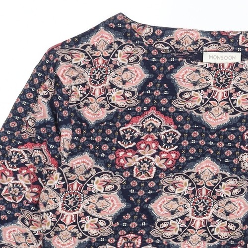 Monsoon Womens Multicoloured Geometric Cotton Basic Blouse Size S Round Neck - B - Picture 8 of 10