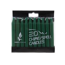 Mega Candles - Unscented 4" Chime / Spell Taper Candles - Green, Set of 20