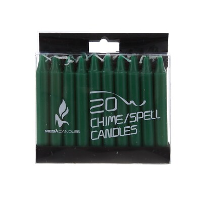 Mega Candles - Unscented 4'' Chime / Spell Taper Candles - Green, Set of 20