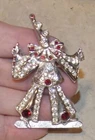 Vintage ORA FiguralClown Silvertone Rhinestone Pin Brooch Estate Costume Jewelry