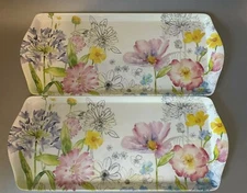 2 TAHARI Melamine Serving Tray set Spring Summer Floral Multicolor 2PC Set NEW