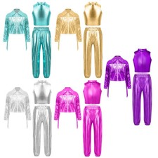 Girls Outfits Modern Dancewear Waistcoat Tracksuit Top Set Photo Prop Sequins