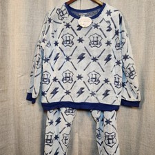 Harry Potter Fleece Pajama Set Women's LG Blue Lounge Sleepwear Hogwarts Fantasy