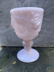 VTG Pink Milk Glass Embossed Madonna Inn Rose Goblet 5”