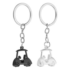 2 Pcs Golf Cart Keychain Mini Cute Golf Key Chain Sport Pendant Silver/Black