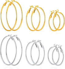 6 Pairs Stainless Steel 30/40/50 Mm Silver 14K Gold Hoop Earrings for Women Hypo