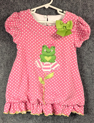 Bonnie Jean Girls Frog Applique Dress Pink Polka Dot Party Dress Size 5