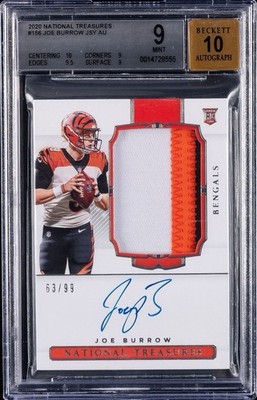 2020 National Treasures Joe Burrow Rookie Patch Autograph RPA /99 #156 BGS 9/10