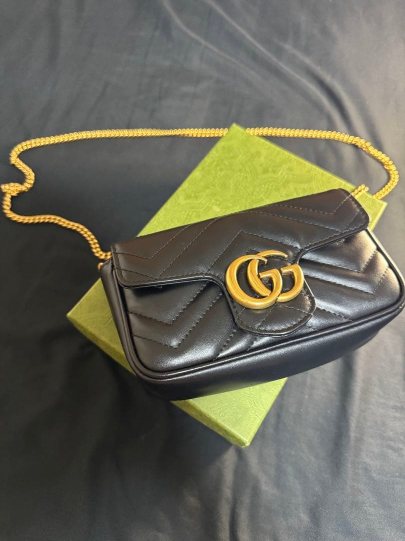 GUCCI 476433 GG MARMONT SUPER MINI BLACK MATELASSE GOLD HW 2016
