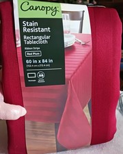 60x84 Rectangular Tablecloth Stain Resistant Ribbon Stripe Red Plum Canopy