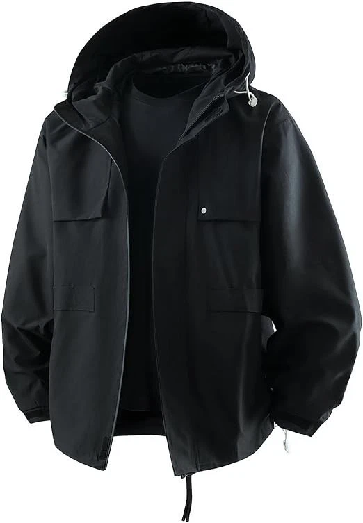 Mens Jacket Casual Lightweight Hooded Windbreaker softshell Easy-Care Zip-Up Ver