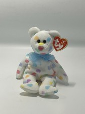 Kissme 2002 White Ty Beanie Babie Valentine 8in Bear With Hearts MINT CONDITION