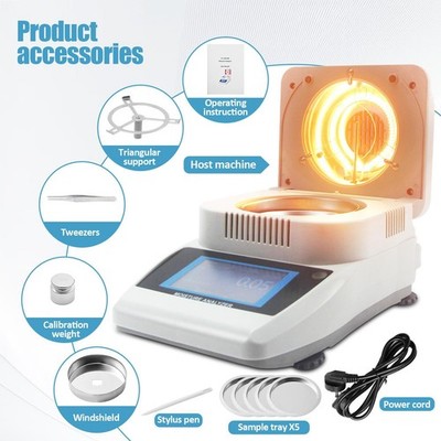 120g Moisture Analyzer 0.01% Readability 0.001g 110V 3 Drying Modes Touch Screen