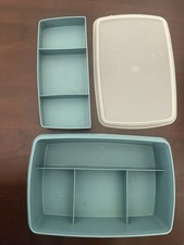 Vintage Tupperware Tuppercraft Stow N Go Craft Organizer Teal USA Made Storage