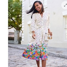 Talbots Cotton Poplin Shirt Dress Blissful Floral Size 2 Petite Long Sleeve Belt