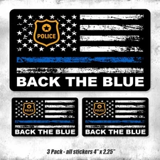 Thin Blue Line American Flag Back the Blue Police Support Vinyl Stickers 3-Pack