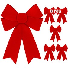 6 PCS Christmas Decorations, 9 x 12 Inches Large Christmas Bows, Red Velvet P...
