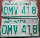 1980'S PAIR WASHINGTON STATE LICENSE PLATES #  OMV 418 KING COUNTY