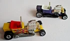2 Vintage 1988 Hot Wheels T Bucket Hot Rat Rod Yellow w Flames & Purple Dicast