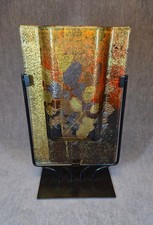 Modern Art Glass Vase with a Black Metal Stand