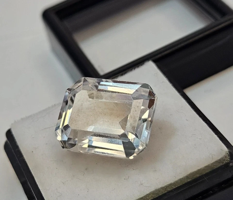 Impresionante zafiro blanco corte esmeralda 9-10 quilates para hacer joyas piedras preciosas sueltas Foto 4 de 4